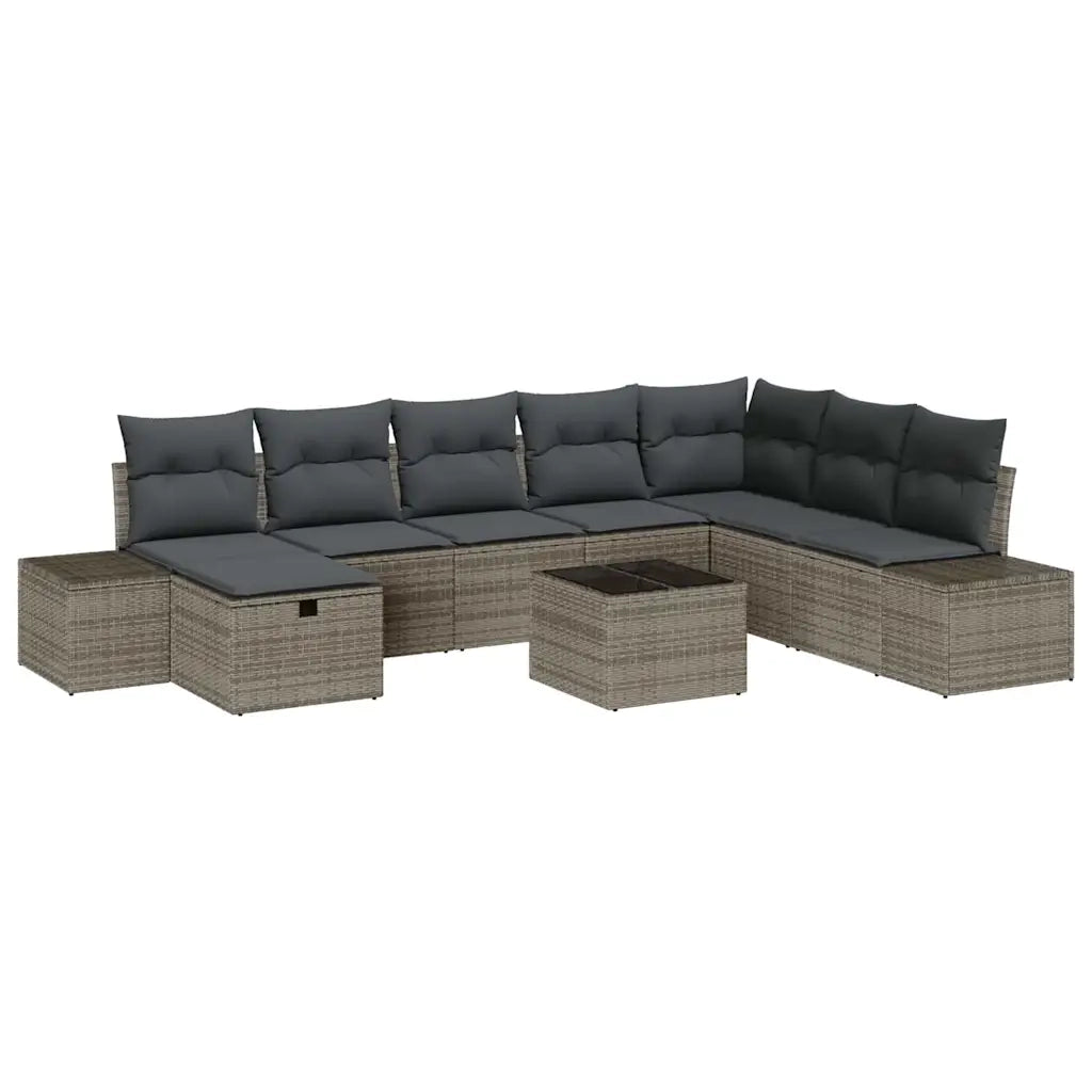 Set Divano da Giardino con cuscino 9 pcs Grigio polyrattan 3359438