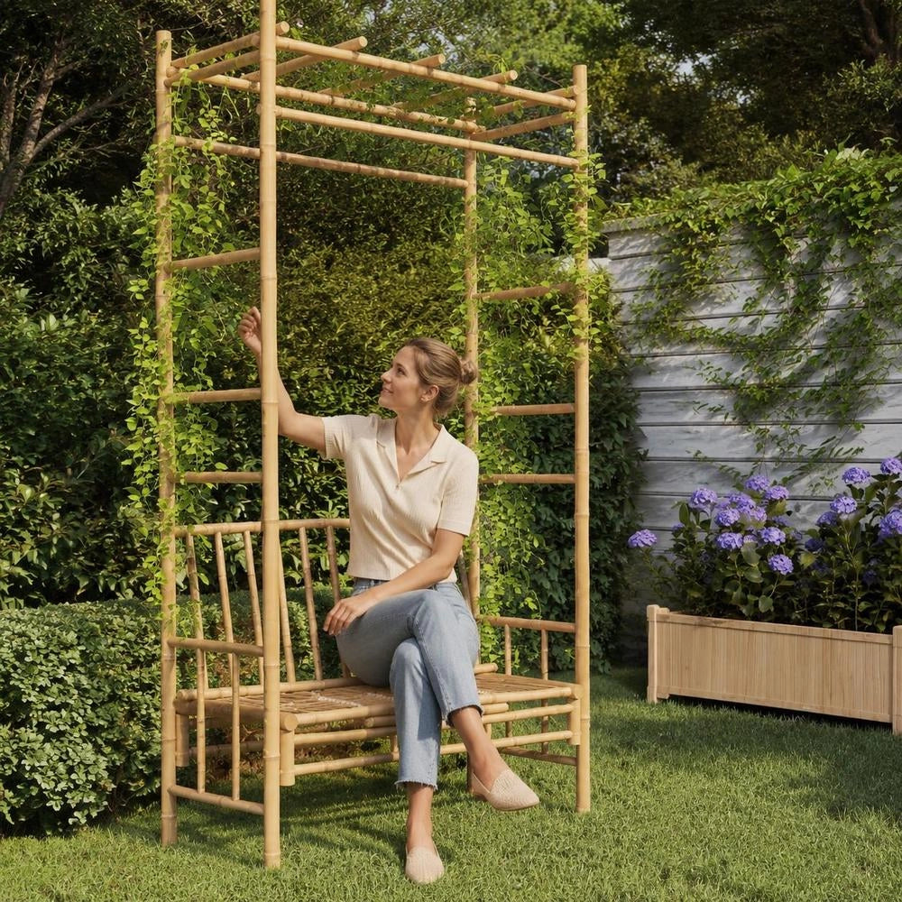 Garden Bench With Pergola 116 Cm Bamboo