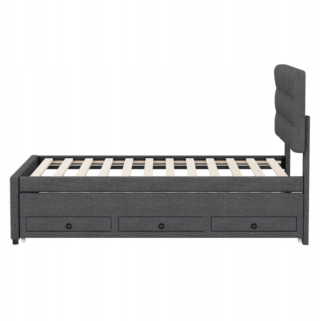 Letto singolo con 3 cassetti estraibili - Xylo - 90x200 - Grigio senza materasso