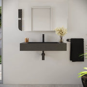 Lavabo sospeso a muro rettangolare 90x48x13 cm cm in microcemento nero | Tasman