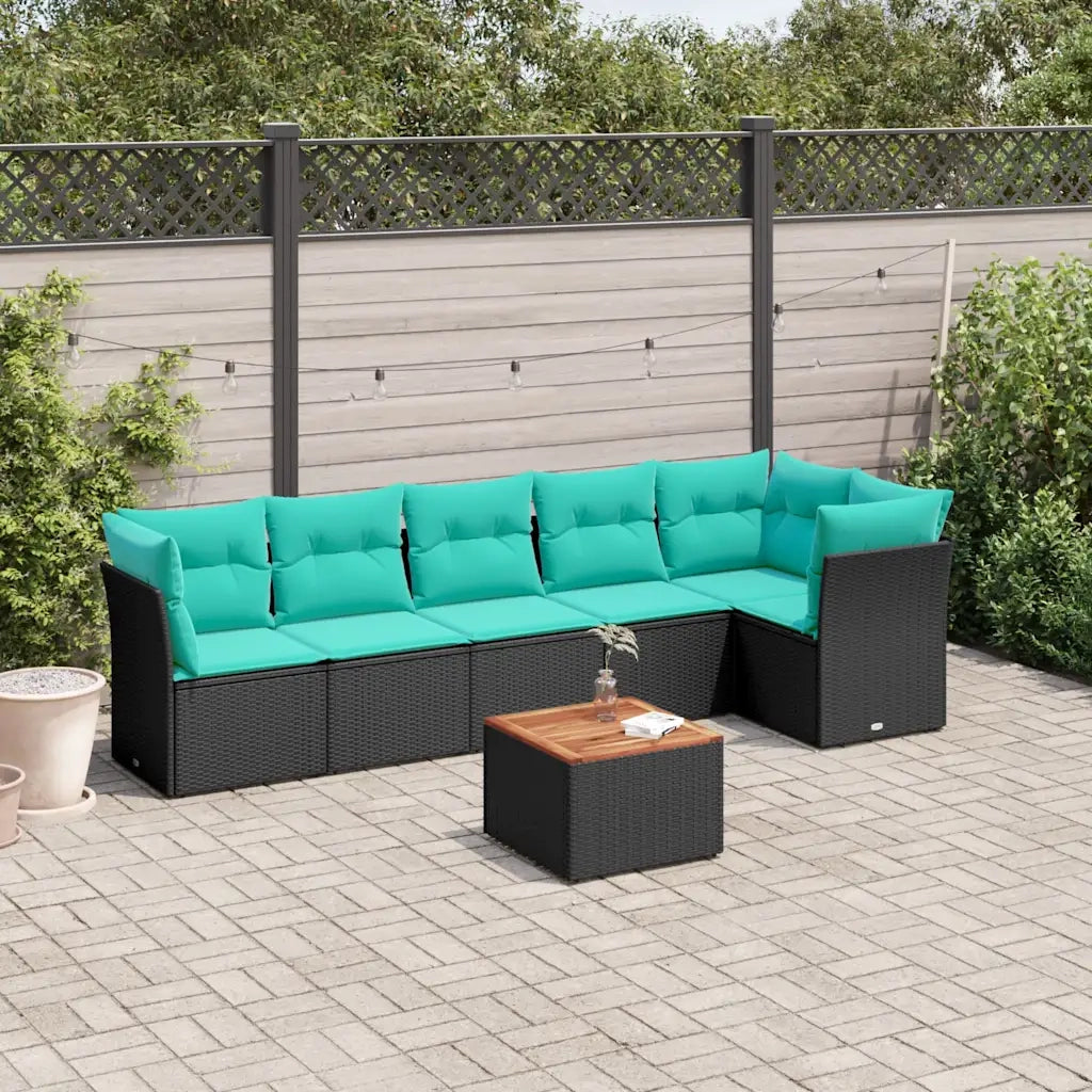 Set Divani da Giardino 7 pz con Cuscini Nero in Polyrattan 3255980