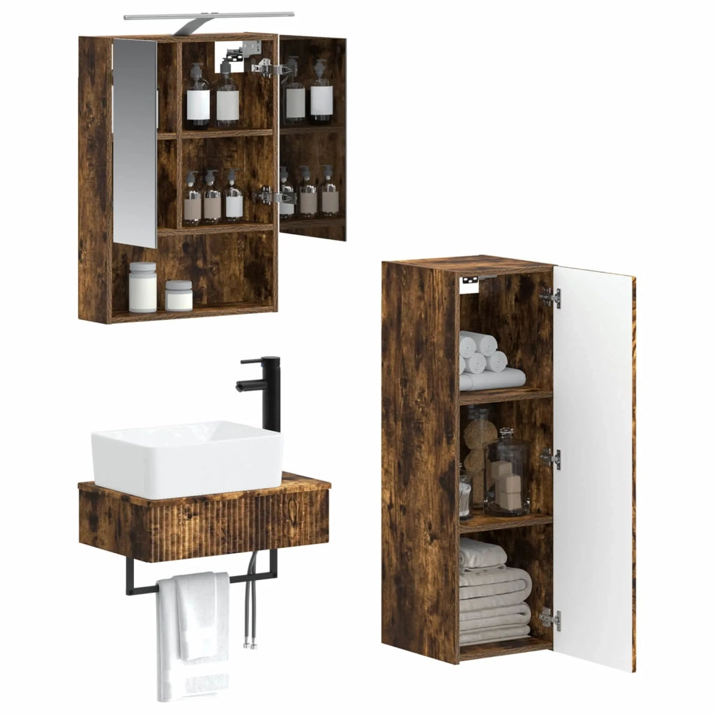 Set di Armadi da Bagno 4 pcs Rovere Fumo 50 x 14,5 x 70 cm 3407395