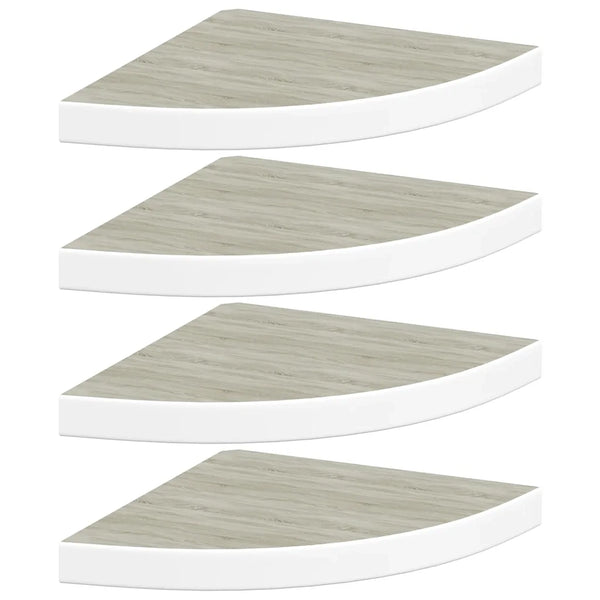 Mensole Angolari 4 pz-Scaffale a parete Rovere e Bianco 35x35x3,8 cm in MDF