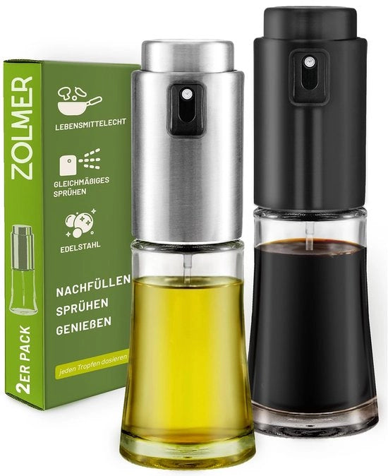 Set di 2 Aspirapomodoro per olio per Airfryer, cucina, cottura e grigliata - Flacone di aspirapomodoro in vetro e acciaio inossidabile - BPA libero, riempibile, spruzzo fine