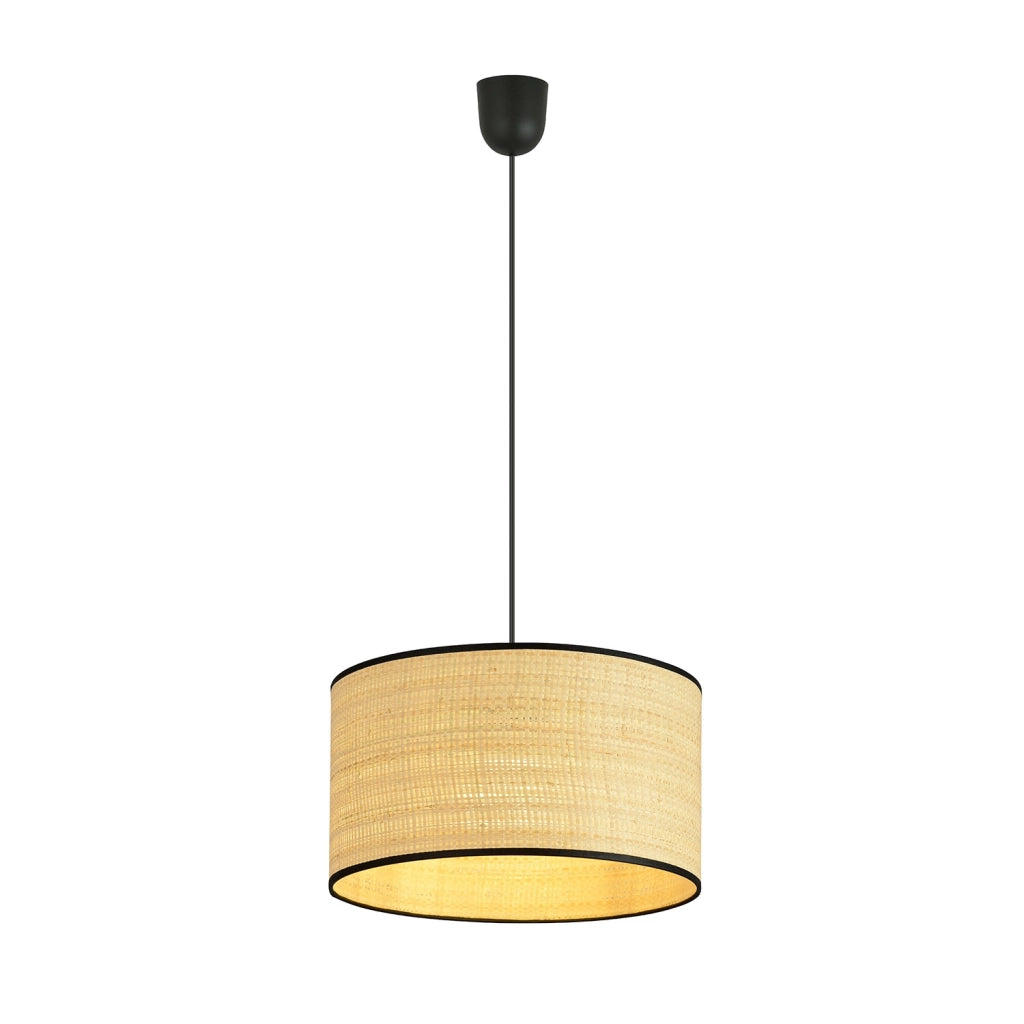 Sospensione Nordica 1 Luce Drago In Acciaio Nero E Rattan