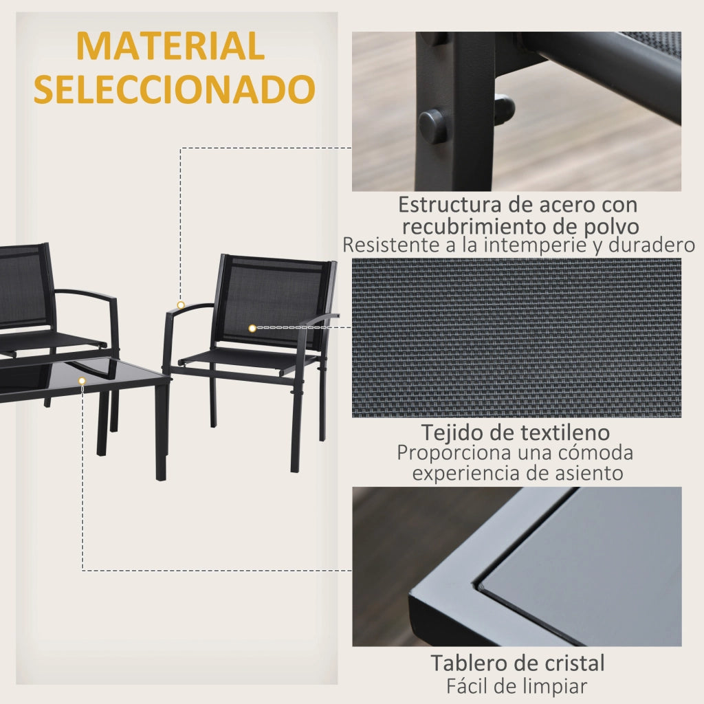 Set Giardino 4 Pezzi con Divano 2 Posti, 2 Poltrone e Tavolino ¨C Zephmum ¨C Nero