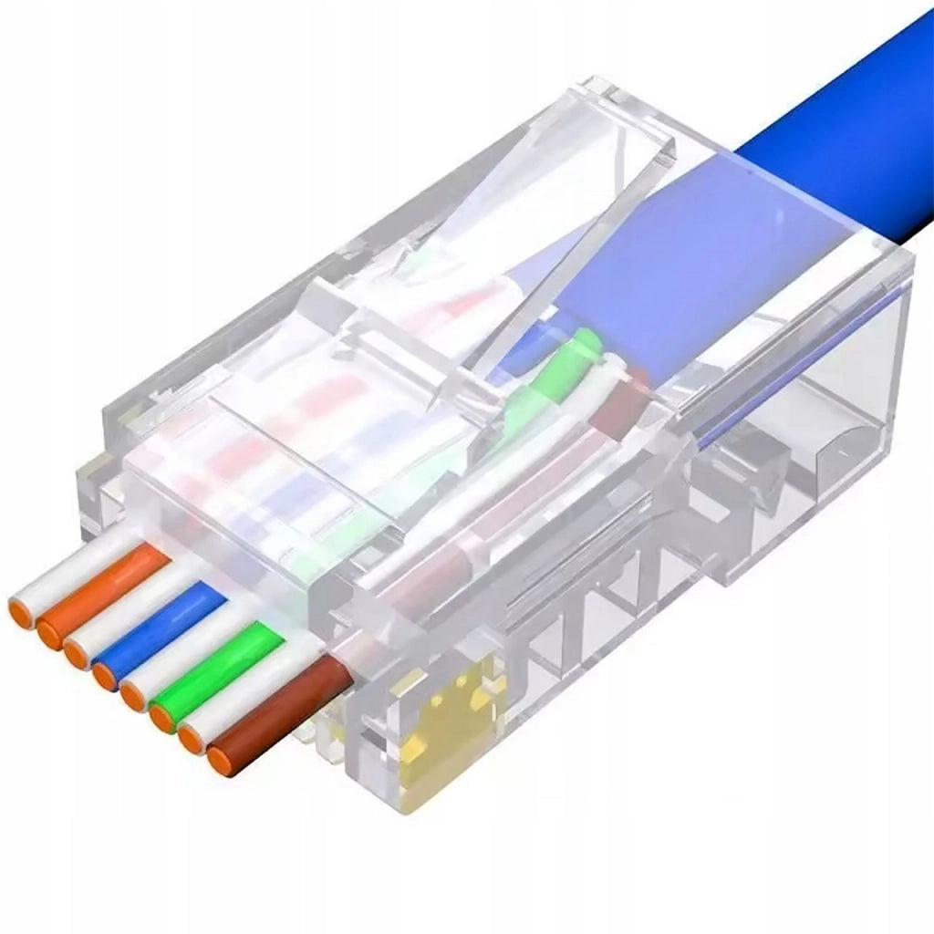 Connettori Passanti RJ45 6e EasyPass – 100 Pezzi | Categoria 6e | 8P8C | Compatibile con Cavi LAN UTP