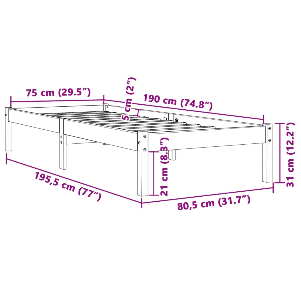 Letto senza Materasso Marrone Cera 75x190 cm in Legno di Pino 844833