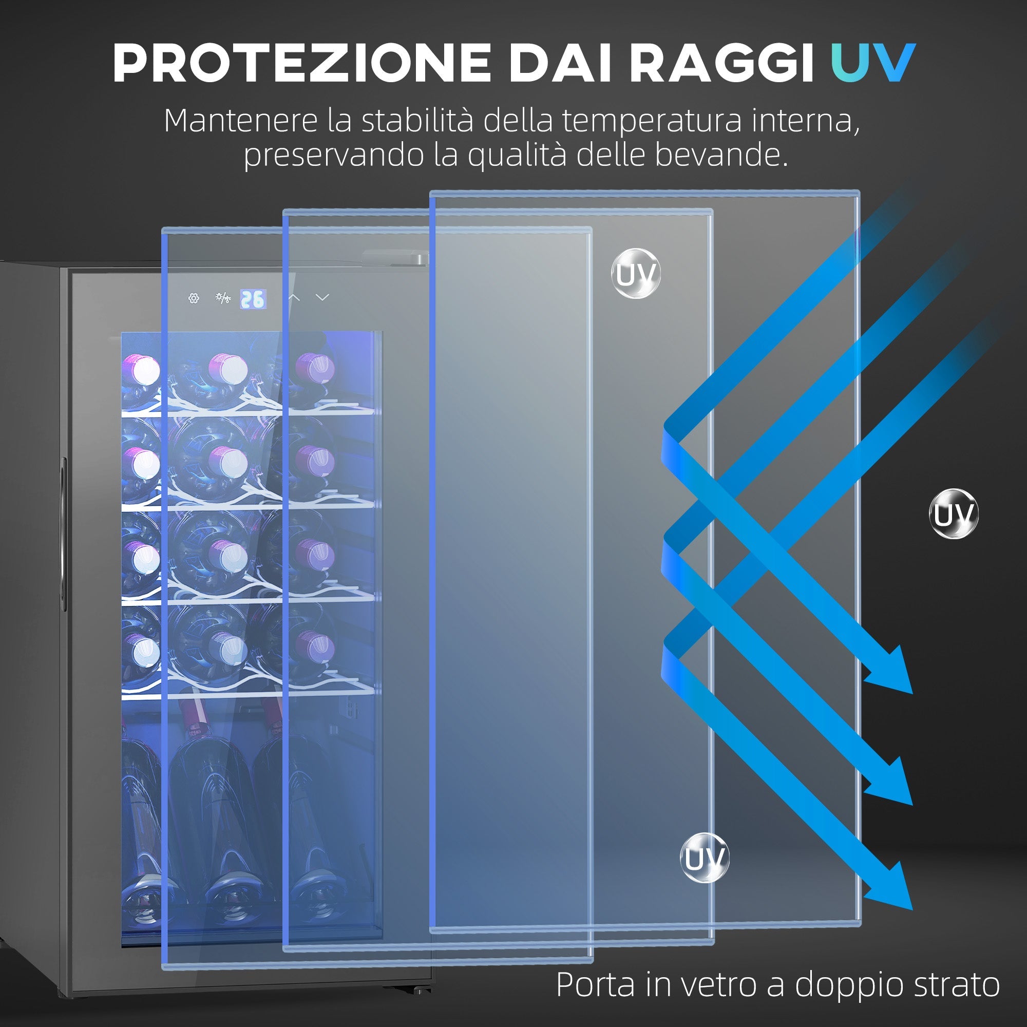 Cantinetta Vino Refrigerata per 15 Bottiglie Capacità 44L con Controllo Temperatura Nero