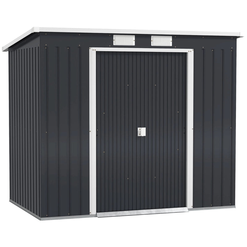 Capanno da giardino; con finestre di ventilazione; porte scorrevoli; acciaio zincato; 213 x 130 x 172 cm; grigio scuro