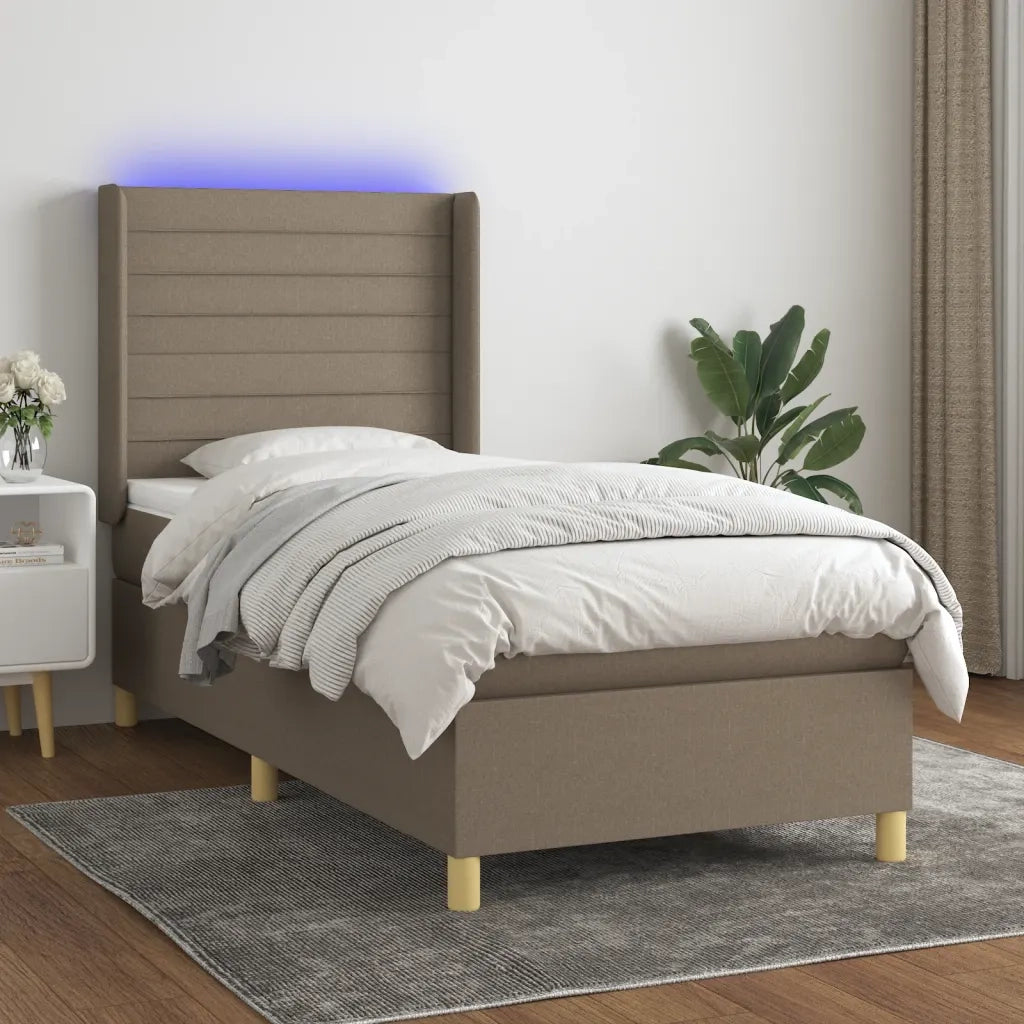Letto a Molle con Materasso e LED Tortora 80x200 cm in Tessuto cod mxl 60080
