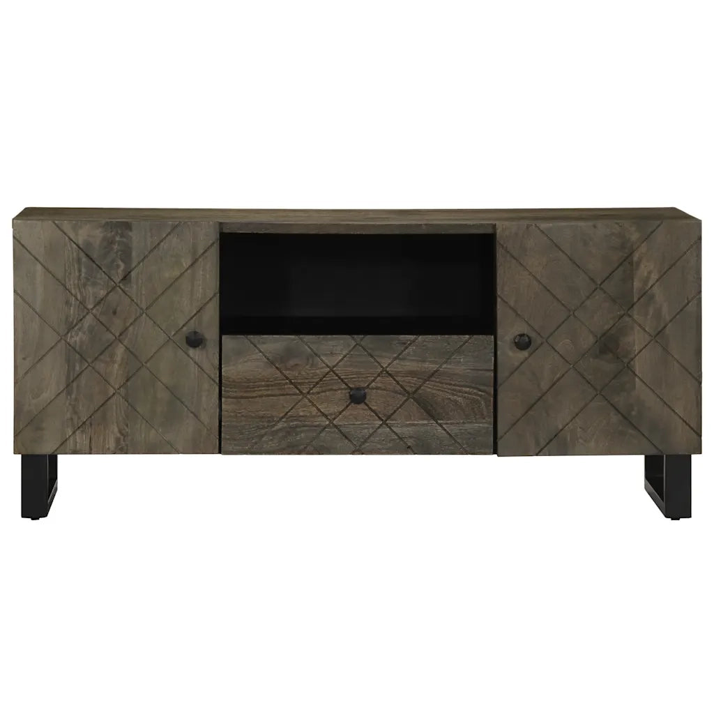 Mobile Porta TV Nero 105x33x46 cm in Legno Massello di Mango