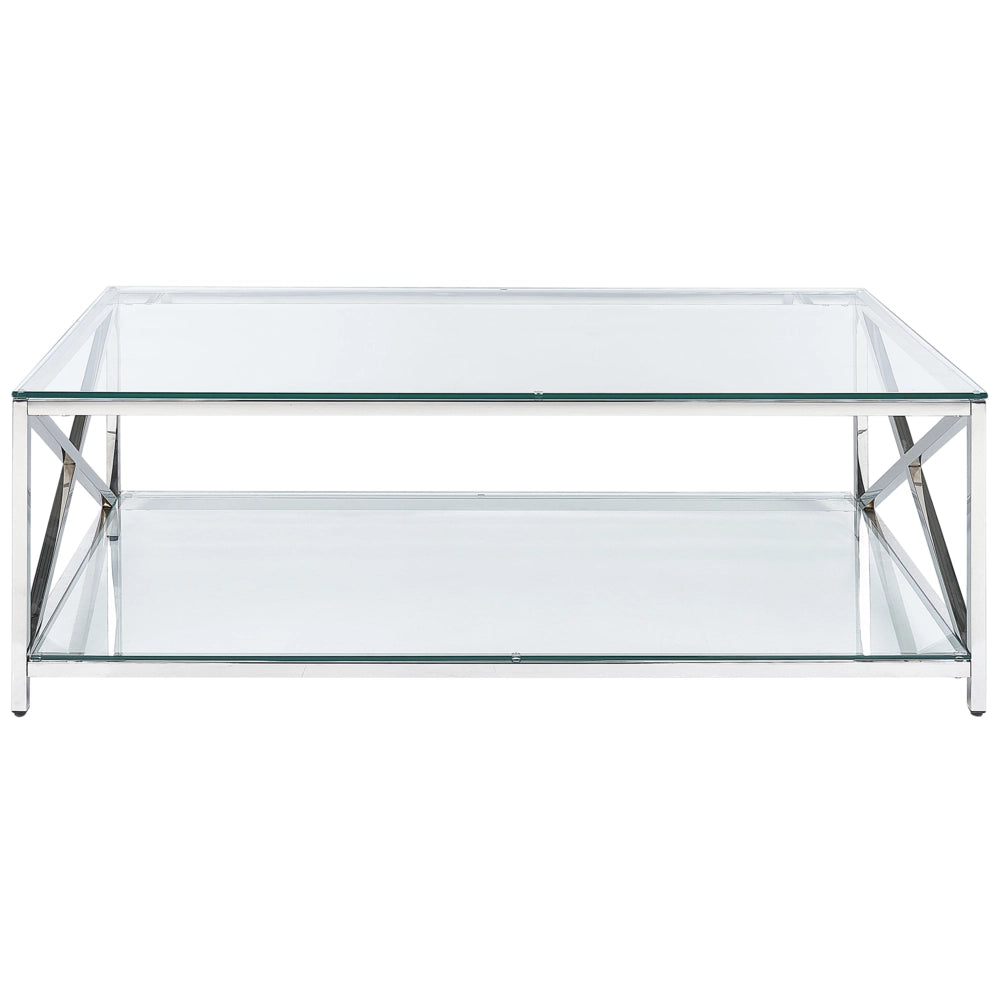 Tavolino da caffè in vetro temperato e argento 60 x 120 cm stile moderno soggiorno