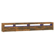 Mobile TV multimediale scaffale TV credenza mobile TV per sala da pranzo soggiorno camera da letto con luci a LED rovere affumicato 270 x 35 x 40 cm marrone 02_0026735