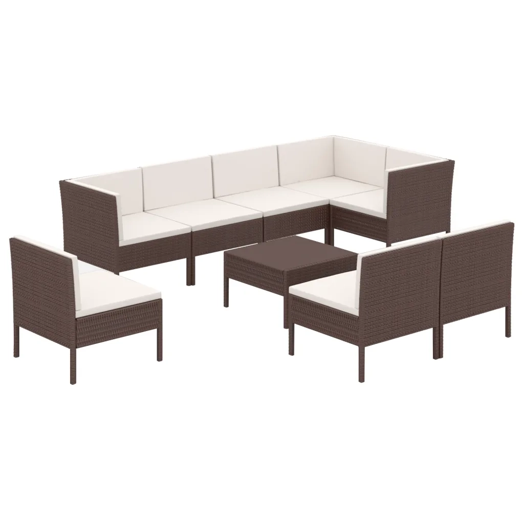 Set Divani da Giardino 9 pz con Cuscini in Polyrattan Marrone 3094399