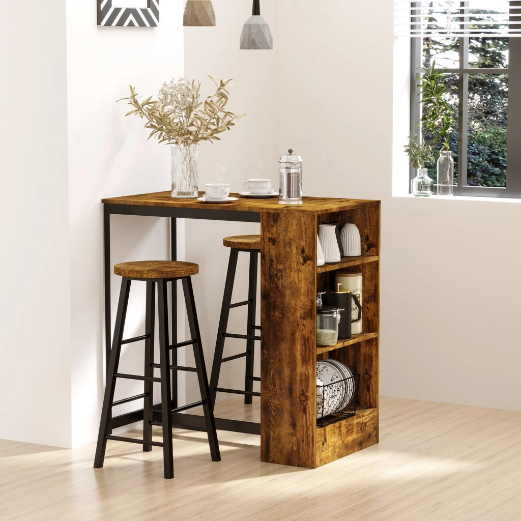 Bancone Bar con Sgabelli Alti Stile Industriale Marrone