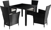 ® Mobili da Giardino in Polyrattan 4 Sedie Impilabili Tavolo 90x90cm in WPC Legno Resistente Terrazzo Balcone Set da Pranzo per Esterno Nero