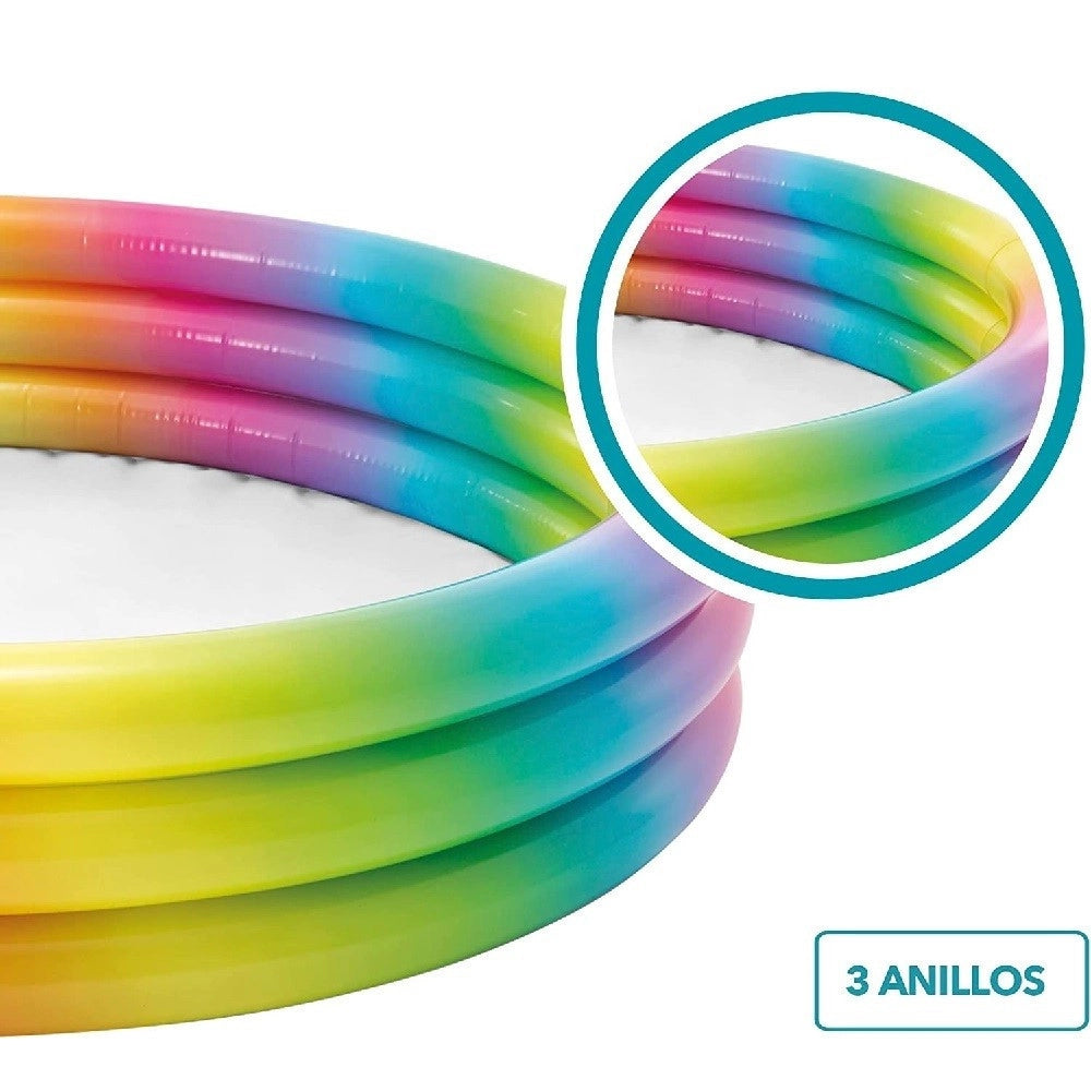 Trade Shop - Piscina Arcobaleno 3 Anelli Gonfiabile Geometria Multicolor 147x33cm 288lt 58439 -