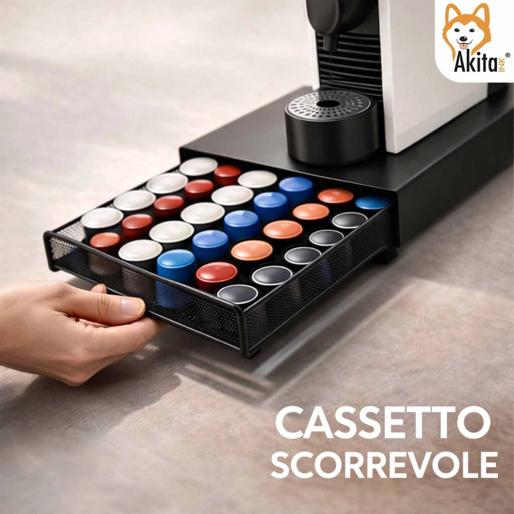 Akitaink Portacapsule Caffe' con Cassetto 40 Capsule Nero