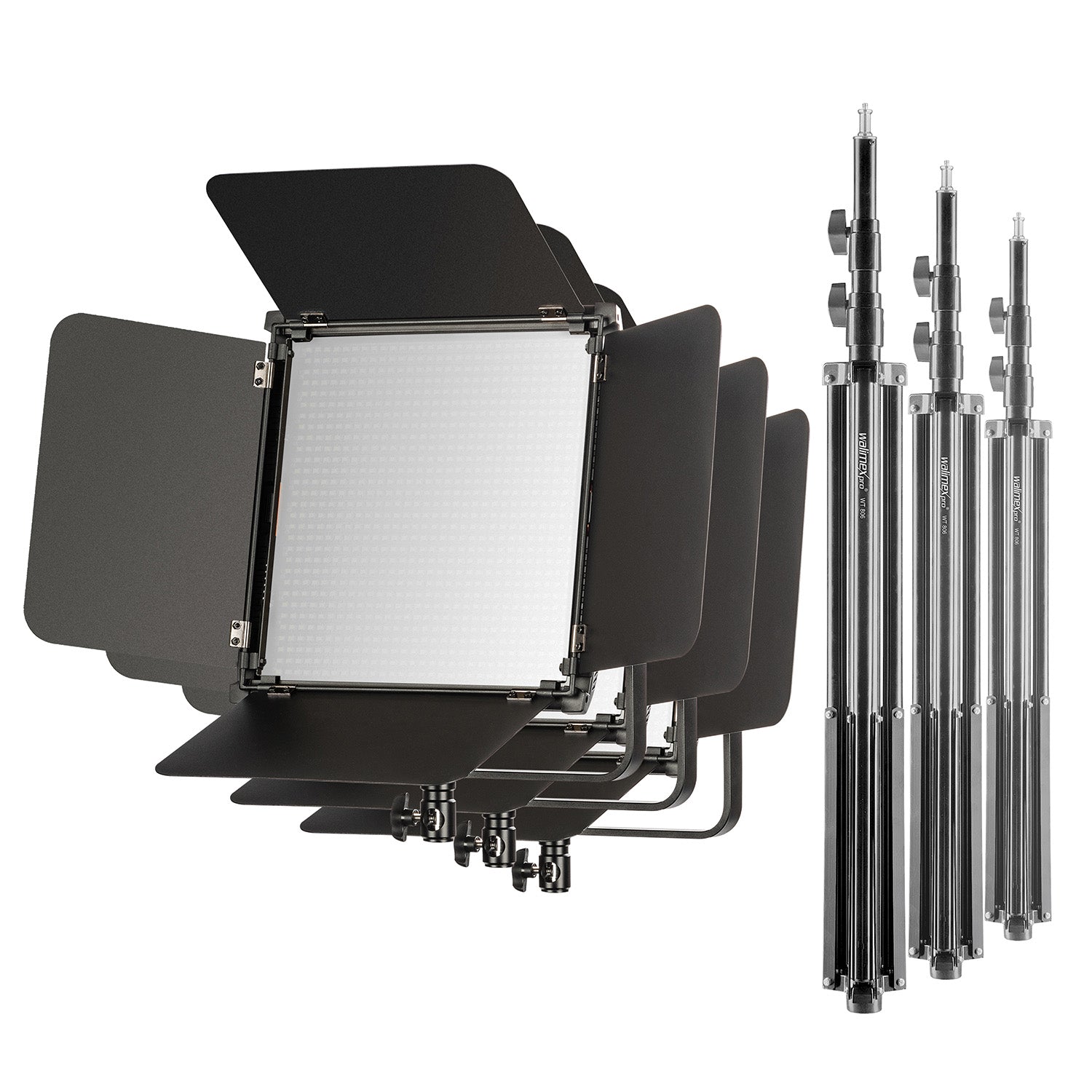 3x LED Niova 100-F Pro 100 W bicolore con treppiede per lampada, luce video dimmerabile, luce da studio con luce morbida, luce fotografica con telecomando
