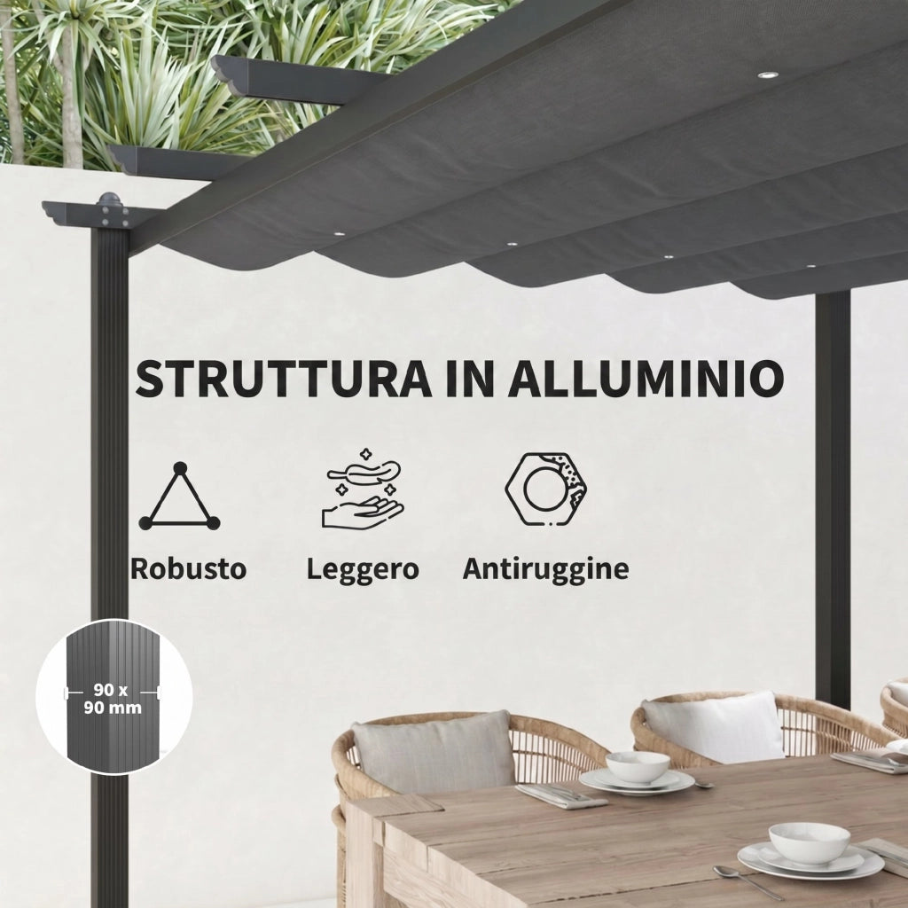 Pergola Gazebo Giardino 4x3 m ¨C Zephmum ¨C Alluminio Poliestere Grigio Scuro