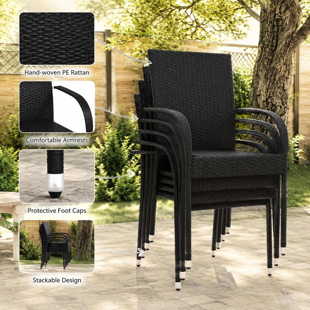 Stackable Garden Chairs, 6 Pieces, Poly Rattan, Black