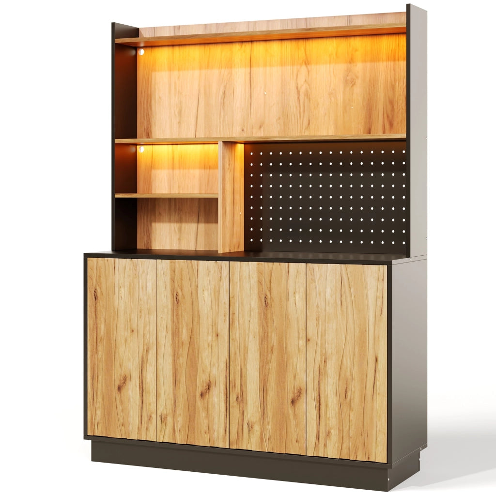 Mobile da cucina con LED RGB e prese integrate; 120x43x160 cm; MDF naturale e nero