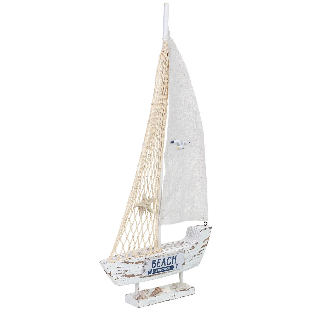 Figura decorativa a forma di barca in legno bianco, 21x5x46h cm