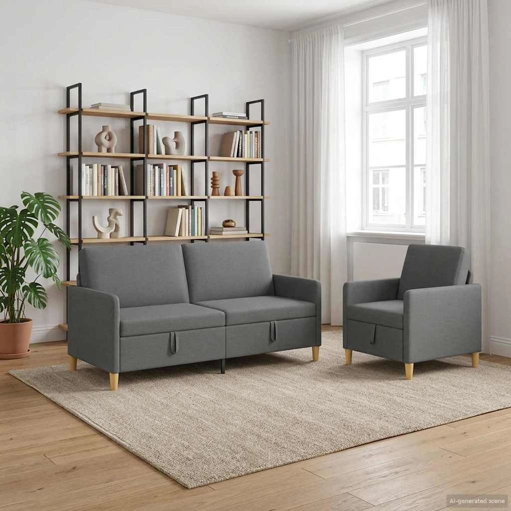 Set di Divani con Storage 2 pz Grigio Scuro Poliestere 3429205