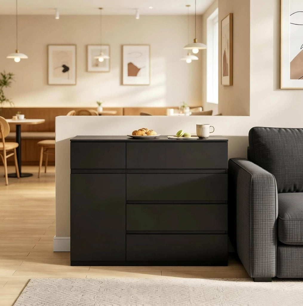 Mobile contenitore con 5 cassetti e armadietto regolabile; 100x40x80 cm; nero