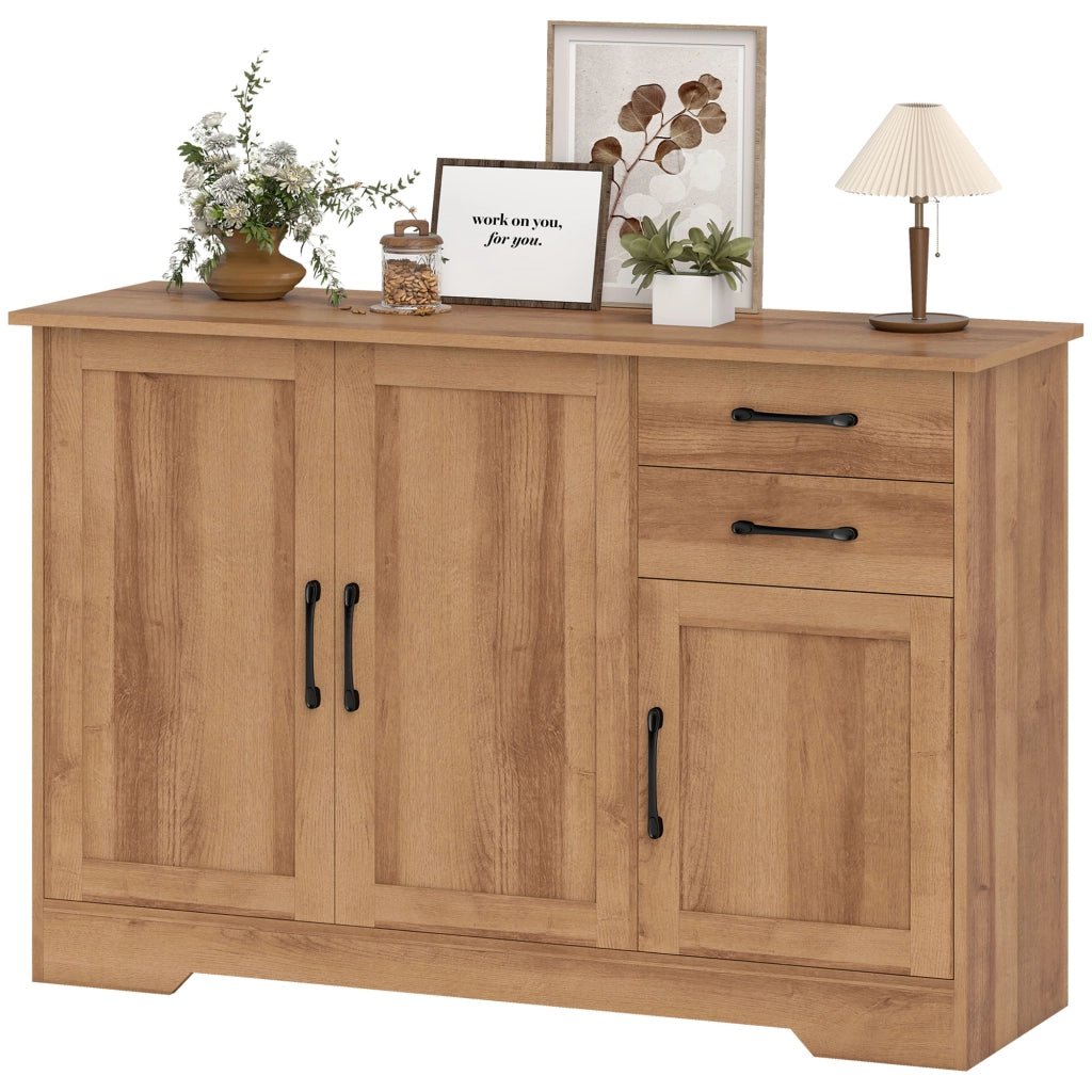 Mobile Cucina con 2 Cassetti e 3 Armadietti, Ripiani Regolabili, 120x38x79 cm, Rovere