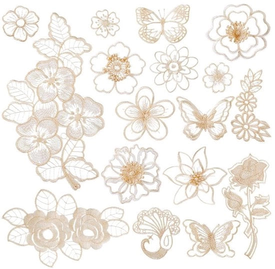 Applicazioni di bordatura - 17 pezzi per cucire - Beige - Patch per abbigliamento - Adatto per matrimoni e feste