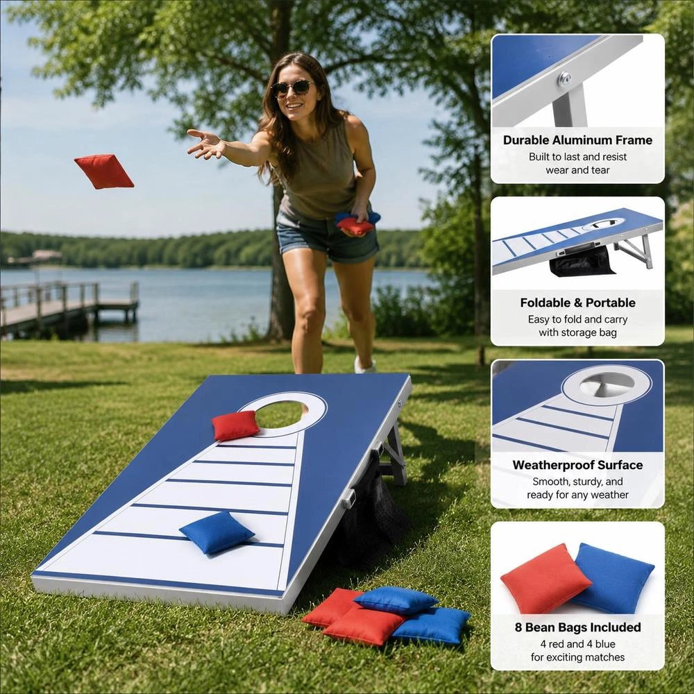 Cornhole Game Set (915 X 610 X 255 Mm) Cornhole Game Boards, Portable Aluminum Throwing Board, Foldable Cornhole Game For Adults, Includes 8 Bean Bags, For Garden, Backyard, Beach
