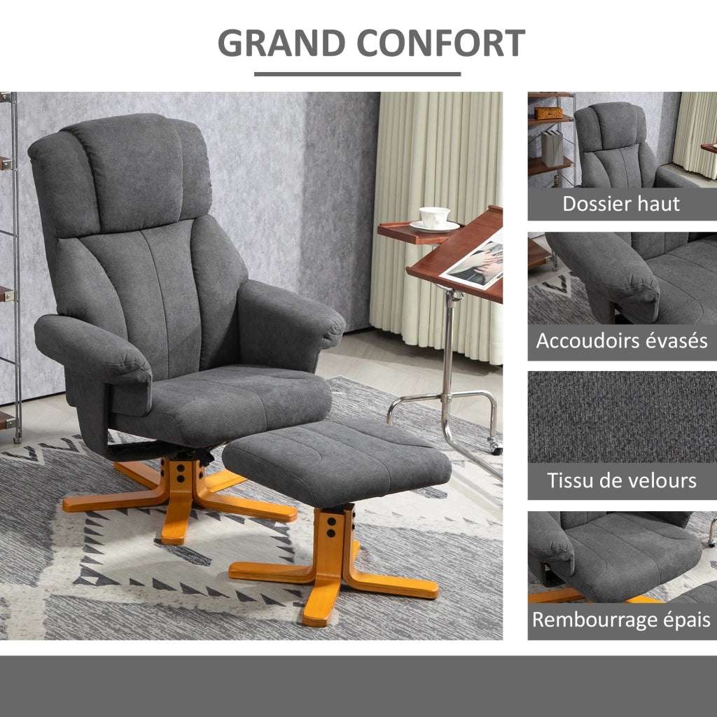 Poltrona relax reclinabile con poggiapiedi ¨C Xylo ¨C tessuto imbottito grigio scuro 79x80x104cm