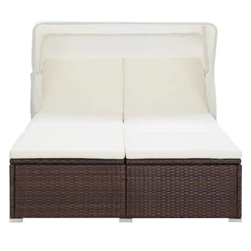 Lettino Prendisole a 2 Posti con Cuscino in Polyrattan Marrone cod mxl 71174