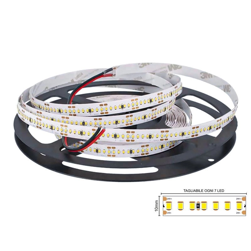 24V Bobina Striscia Led 22W/M CRI 90 Bianco Caldo 3000K 1400 Smd 2216 5 Metri