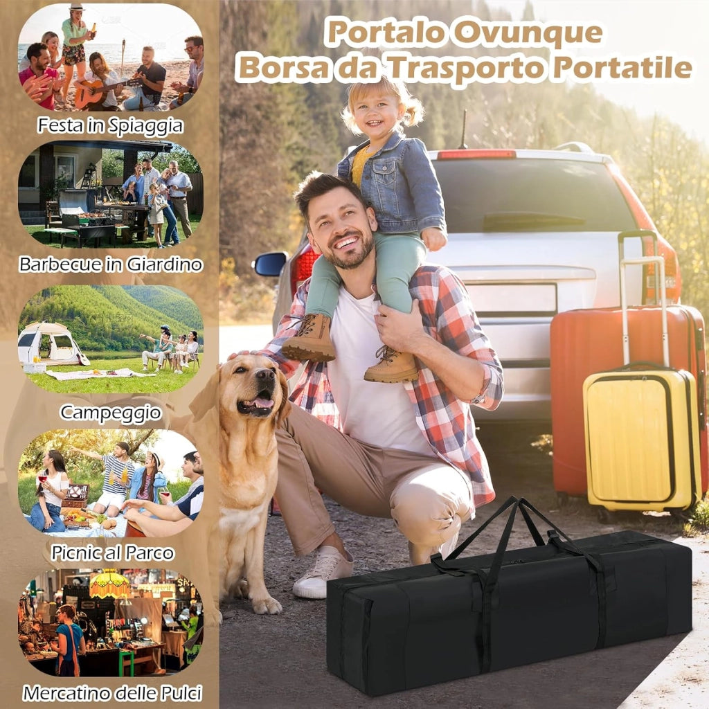 Gazebo Pieghevole Pop-up, Gazebo Esterno Impermeabile con Altezze Regolabili, Borsa Portatile, 8 Picchetti e 4 Corde Antivento, per Feste, Barbecue, Giardino e Spiaggia (Beige, 2,95 x 2,95 m)