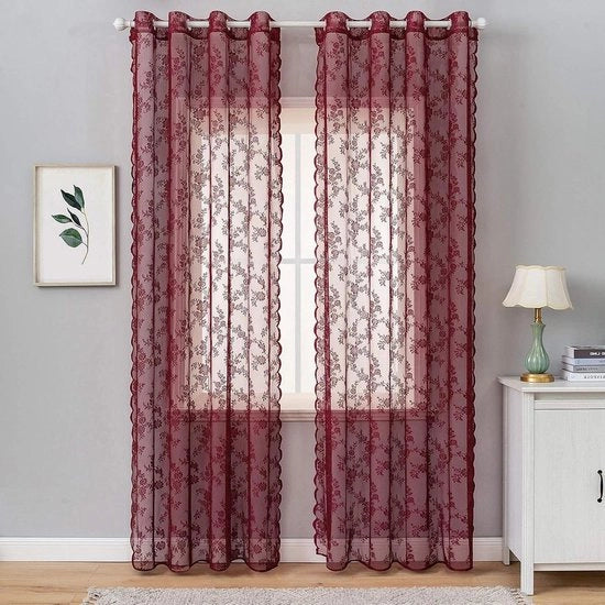 Gordini decorativi a righe con motivi floreali e occhi - 150 x 245 cm (rosso, 2 pezzi)