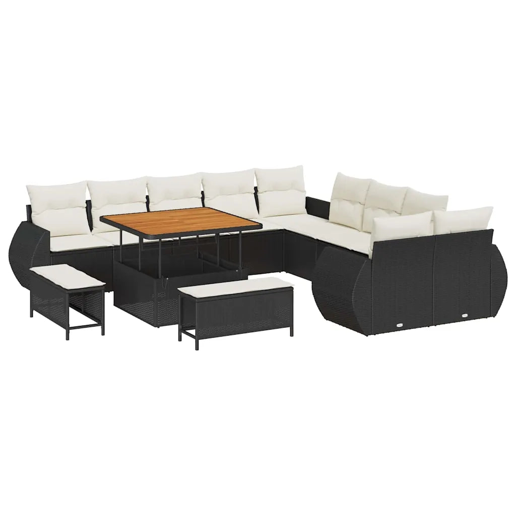 Set Divano da Giardino 13 pcs Nero polyrattan