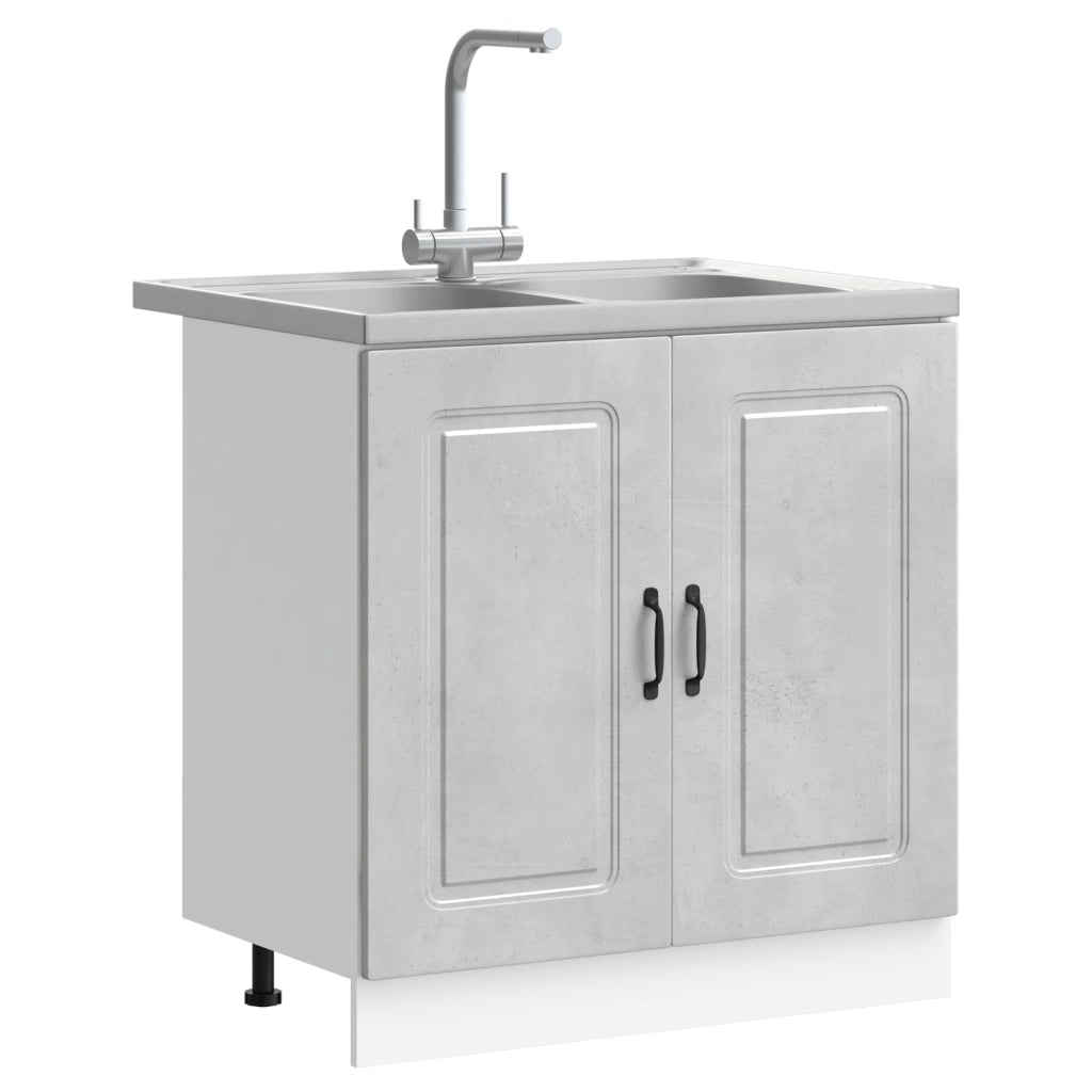 Armadio da cucina  "Kalmar" con doppi lavabi Grigio cemento Legno ingegnerizzato
