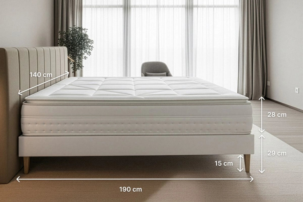 Pacchetto letto completo - Materasso 140x190cm + Box spring con doghe (kit) + 2 cuscini + Piumino - Vingt-Huit PLUS