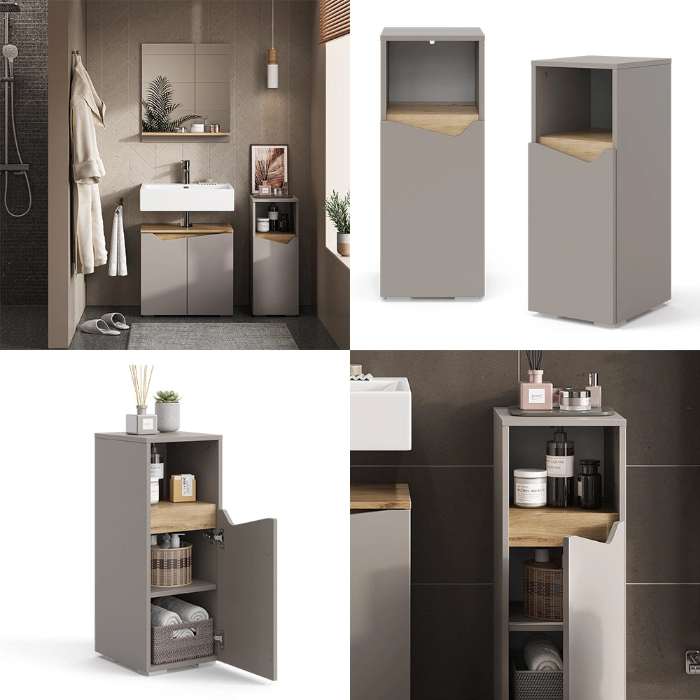 Vicco Mobiletto bagno Grigio 30 x 74.5 cm con porta e vano aperto