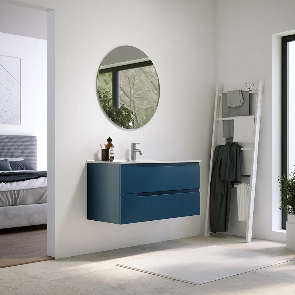 Mobile bagno sospeso 70 cm due cassetti blu zaffiro opaco con lavabo | Ardenne