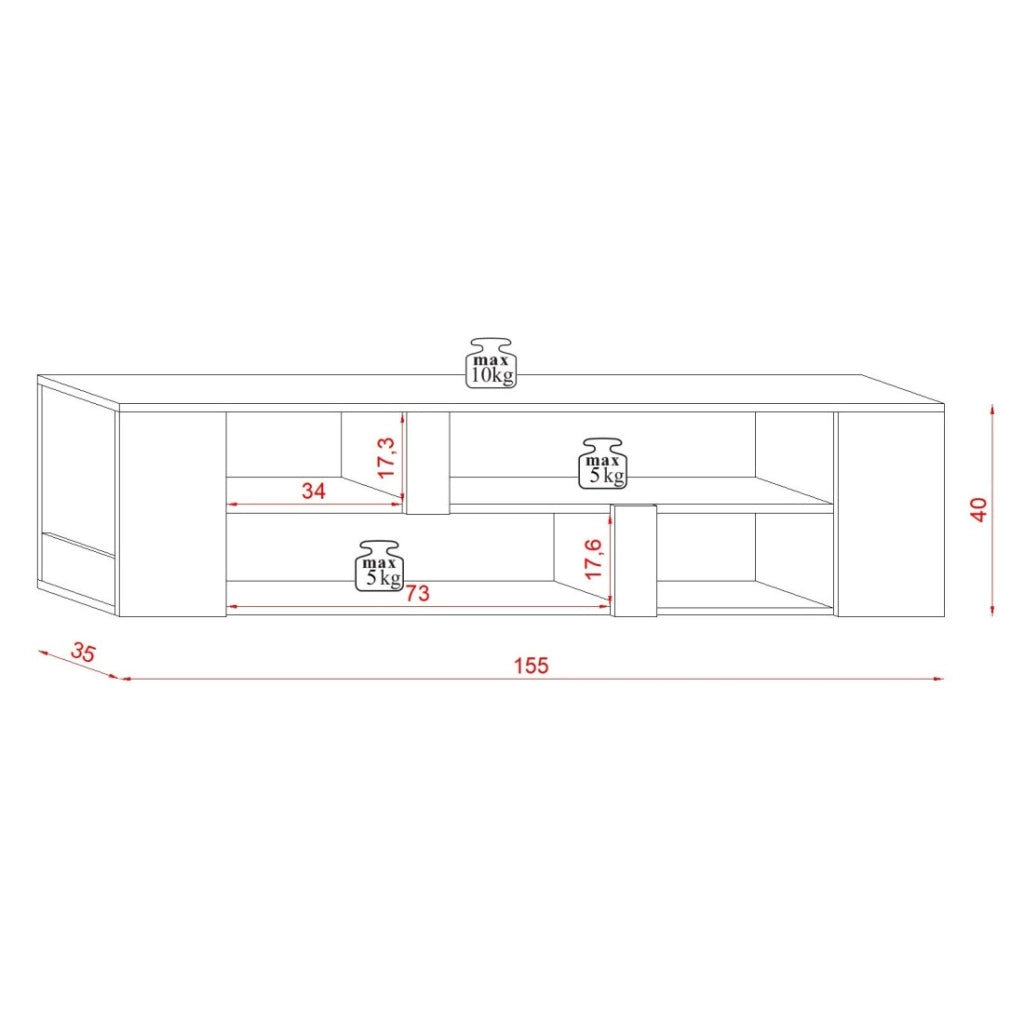Mobile porta TV sospeso collezione CLARA colore bianco 155cm con 6 vani