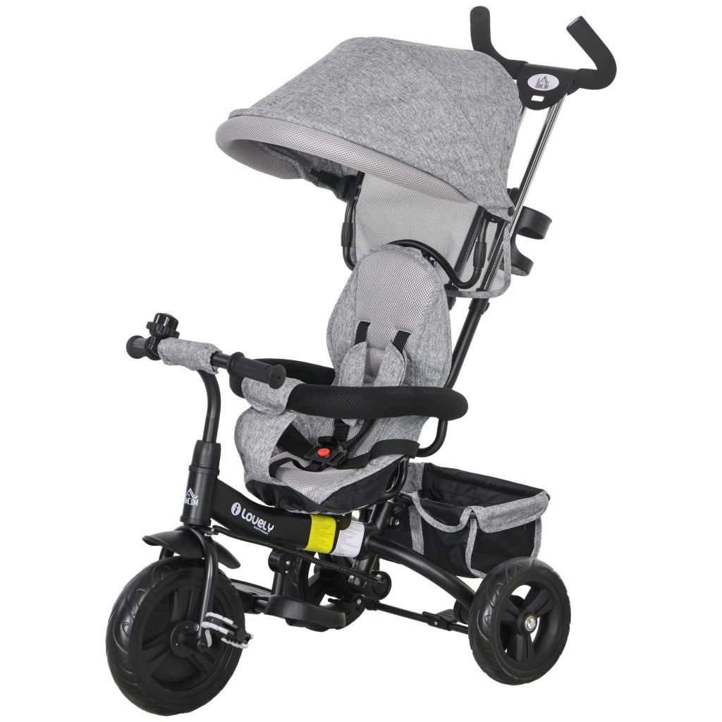 Triciclo per Bambini con Toldo e Cinturino di Sicurezza ¨C zephmum ¨C Grigio