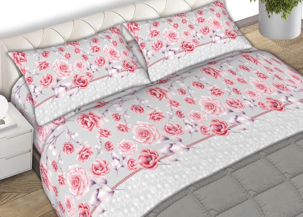 Completo Lenzuola Matrimoniale 100% Cotone Made Italy Disegno Rose24 CN - Matrimoniale - Rosso