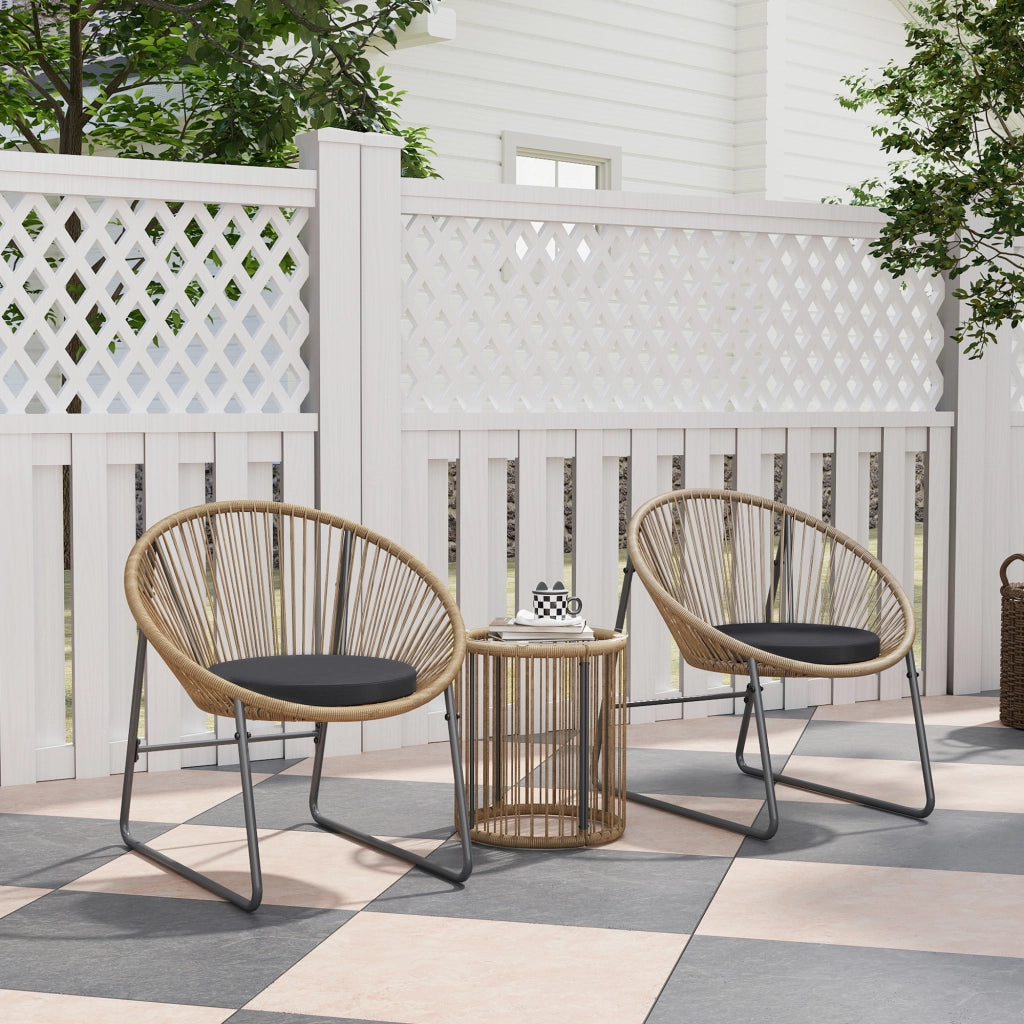 Set da Giardino 3 Pezzi in PolyRattan e Acciaio con Cuscini ¨C Zephmum ¨C Grigio