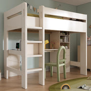 DESMIU Letto a soppalco singolo con scrivania ad angolo, 3 ripiani, 3 cassetti, USB e Type-C 90 × 200 cm senza materasso