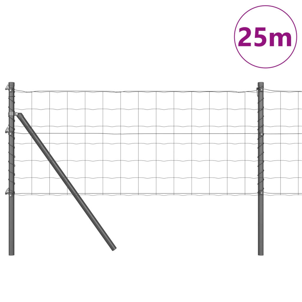 Euro Fence con 13 Pali 0.6x25 m Acciaio Zincato Grigio