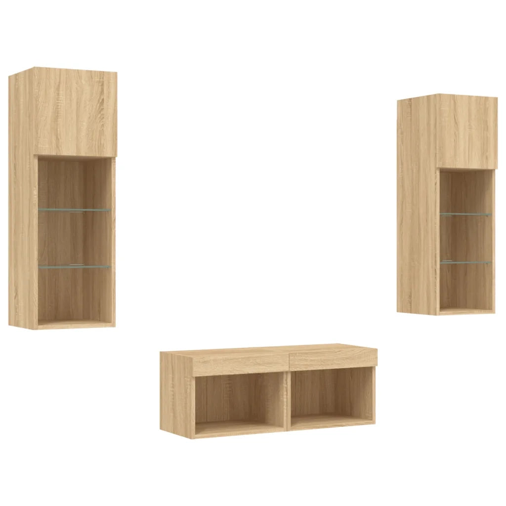 Mobili TV a Muro 4pz con Luci LED-Set di 4 Credenza per TV sospesa Rovere Sonoma 642299